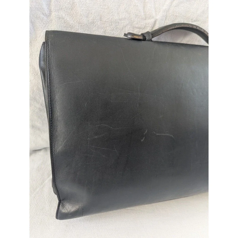 Vintage Gucci Black Leather Briefcase Satchel Attache Push Lock Made in Italy